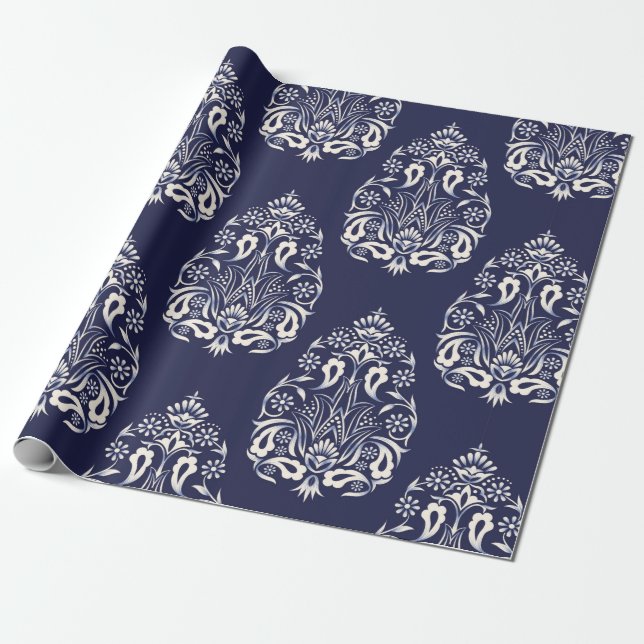 blue damask seamless pattern element wrapping paper (Unrolled)