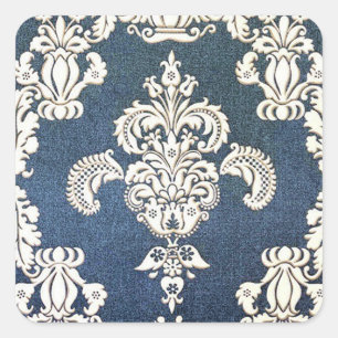 blue damask square sticker
