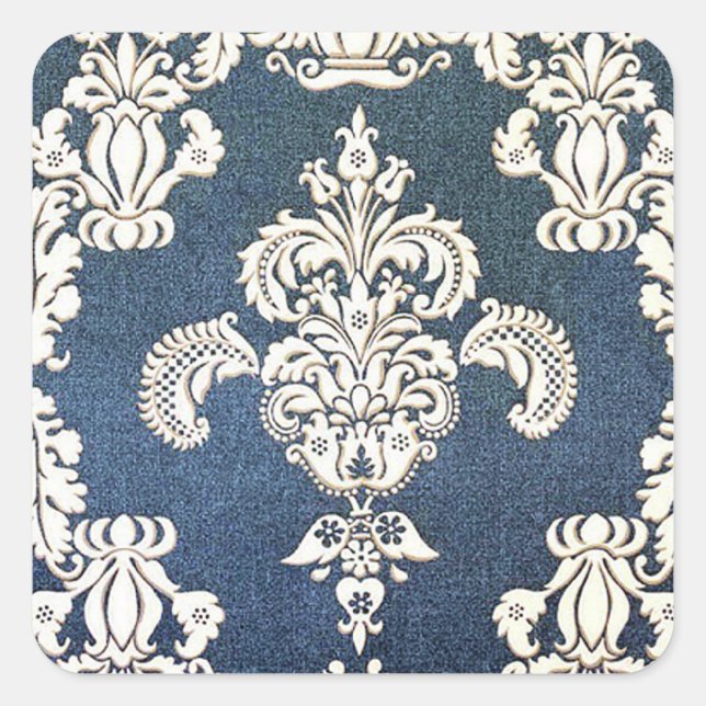 blue damask square sticker (Front)