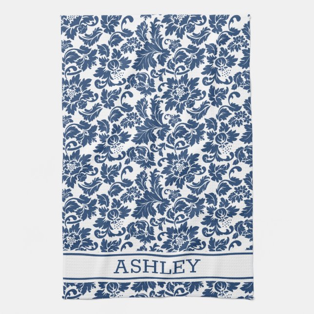 Blue Damask Tea Towel (Vertical)