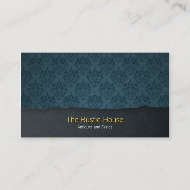 Blue Damask Tearaway Retail Business Card (Front)