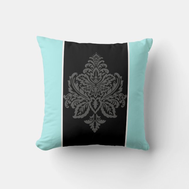 Blue, damask throw pillow (Front)
