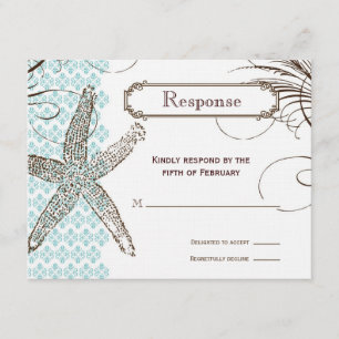 Blue Damask Tropical Wedding Response Card