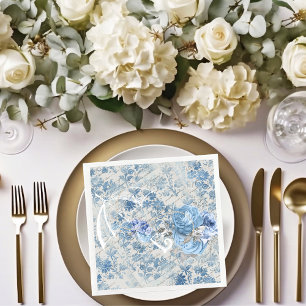 Blue Damask Victorian Umbrella Ephemera Floral  Napkin