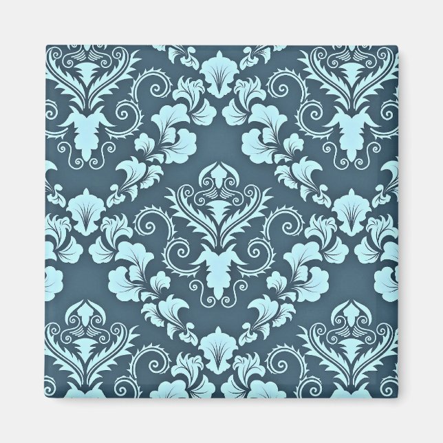 Blue damask vintage pattern magnet (Front)