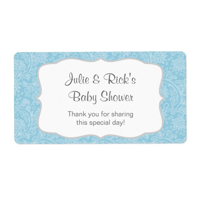 Blue Damask Water Bottle Favour  - customise it! (Front)