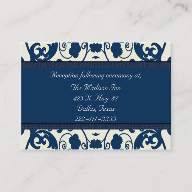 Blue damask Wedding enclosure cards (Front)