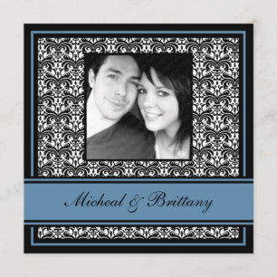 Blue Damask Wedding Engagement Announcement