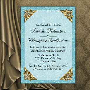 Blue Damask Wedding Invitation