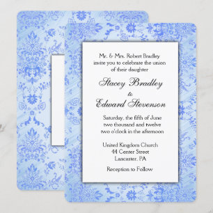 Blue Damask Wedding Invitation