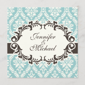 Blue Damask Wedding Invitation