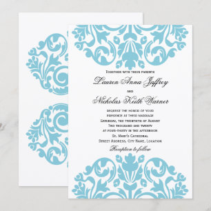 Blue Damask Wedding Invitation