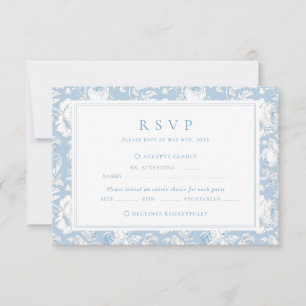 Blue Damask Wedding RSVP Card