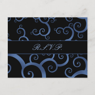 blue damask Wedding rsvp card