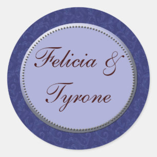 Blue damask wedding stickers
