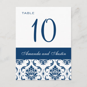 Blue Damask Wedding Table Number Cards