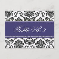 Blue Damask Wedding Table Number