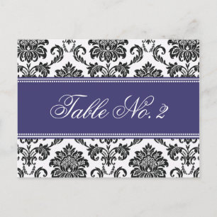 Blue Damask Wedding Table Number Postcard