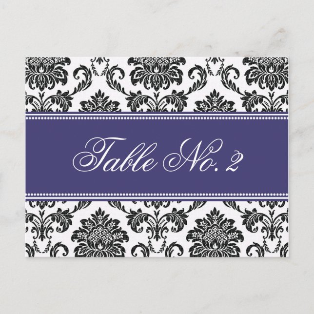 Blue Damask Wedding Table Number Postcard (Front)