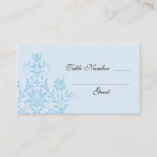 Blue Damask Wedding Table Place Cards (Front)