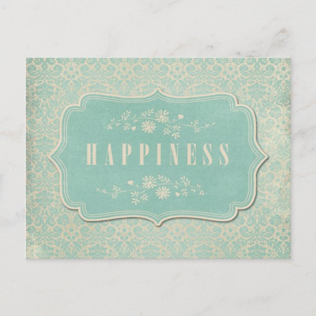 Blue Damasks Happiness Label Soft Postcard (Front)