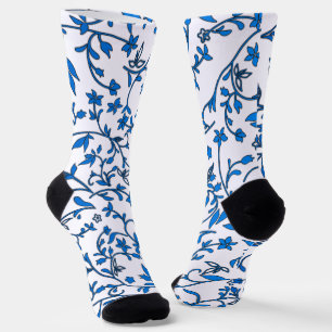 Blue Damasks On White  Socks