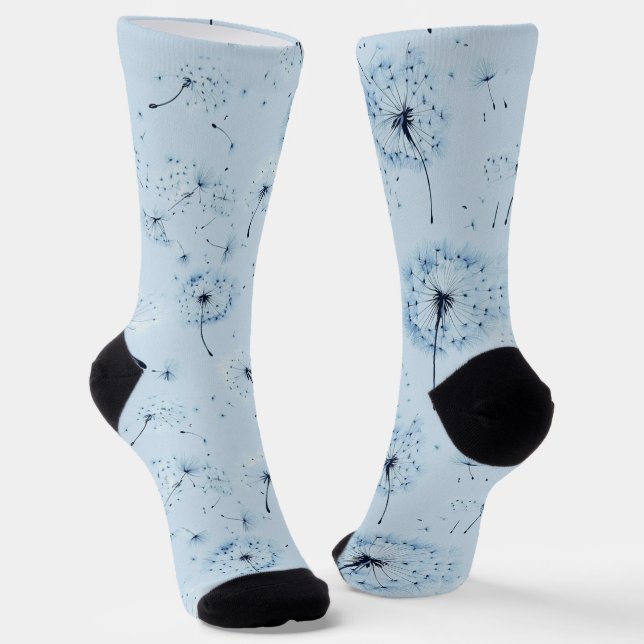 Blue Dandelion Drift on Soft Sky Blue Background Socks (Angled)
