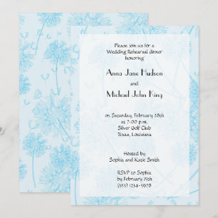 Blue Dandelion Flowers, Floral Rehearsal Dinner Invitation