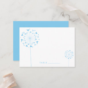 Blue Dandelion Flowers Love Hearts Summer Wedding Place Card