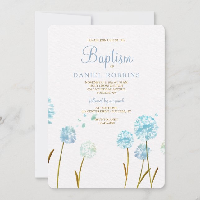 Blue Dandelions Religious Invitation (Front)