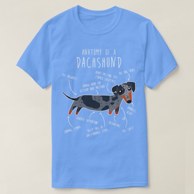 Blue Dapple Dachshund Dog Anatomy T-Shirt (Design Front)
