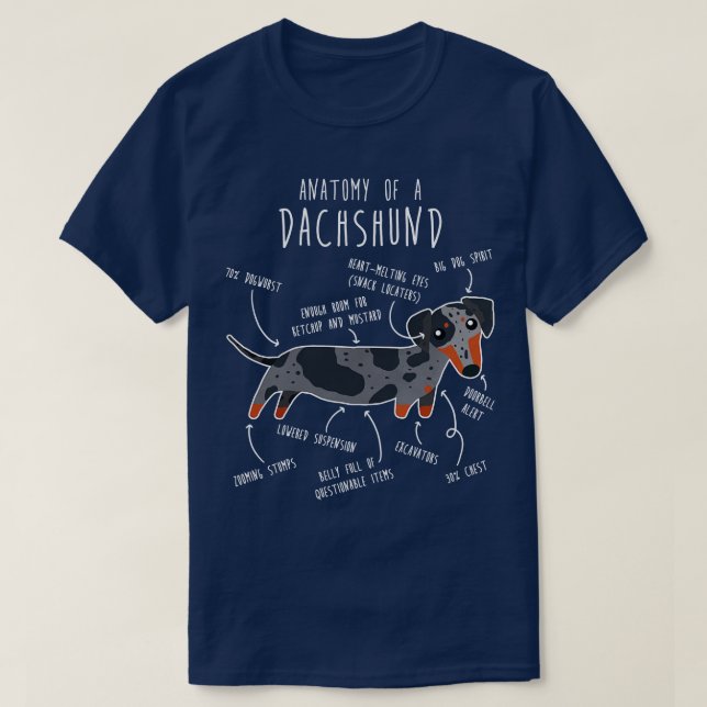 Blue Dapple Dachshund Dog Anatomy T-Shirt (Design Front)
