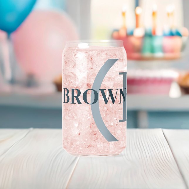 Blue Dark Blue Monogram Name Can Glass (Insitu (Baby Shower))