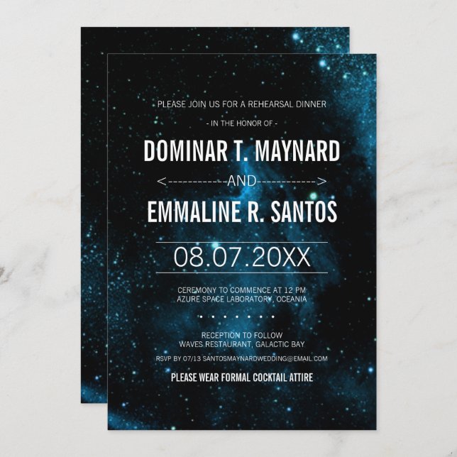 Blue Dark Galaxy Wedding Rehearsal Dinner Invitation (Front/Back)