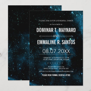 Blue Dark Galaxy Wedding Rehearsal Dinner Invitation