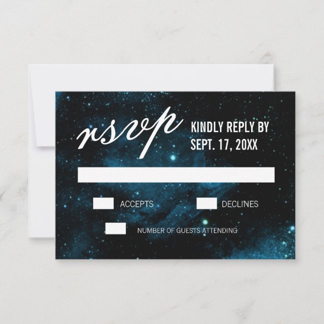 Blue Dark Galaxy Wedding RSVP Cards (Front)