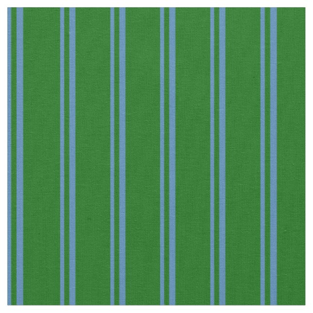 Blue & Dark Green Coloured Stripes/Lines Pattern Fabric (Close Up)