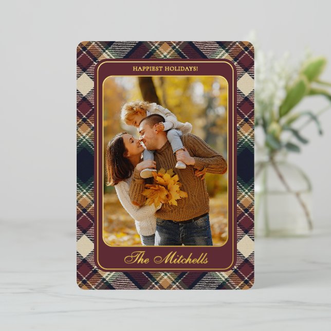 Blue Dark Green Red Plaid Pattern Gold Foil (Standing Front)