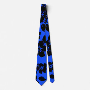 Blue Dark Hawaiian Pattern Tie