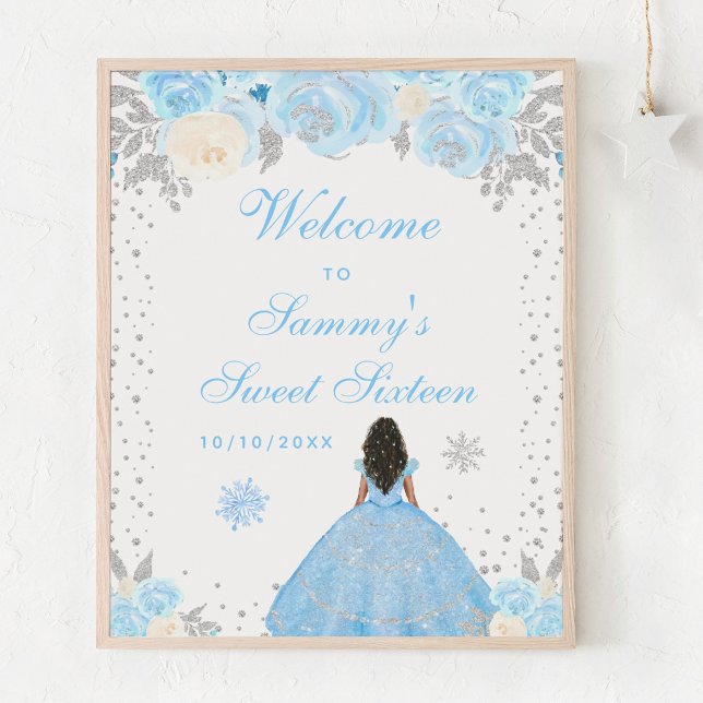 Blue Dark Skin Girl Sweet Sixteen Welcome Poster (Creator Uploaded)