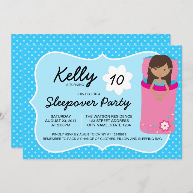 Blue Dark Sleepover Party Birthday Invitation (Front/Back)
