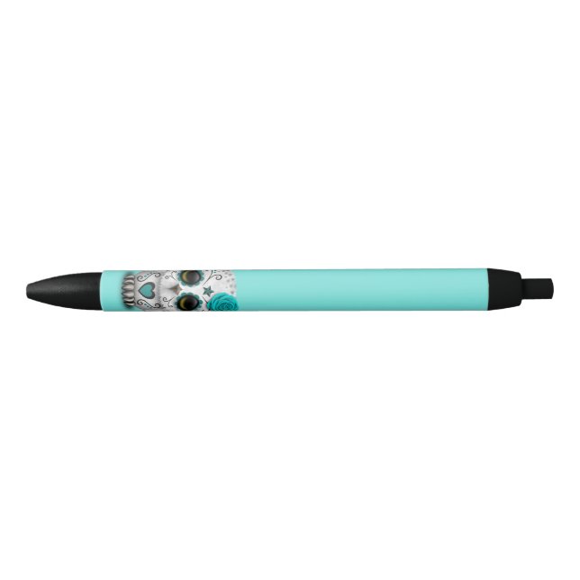 Blue Day of the Dead Baby Owl Black Ink Pen (Front)