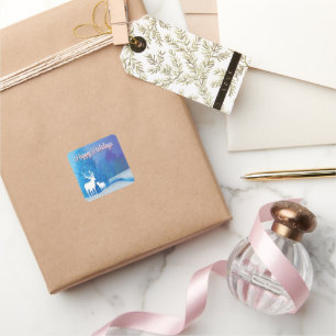 Blue Day with Reindeer Square Sticker