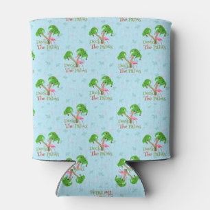 Blue Deck The Palms Tropical Christmas Santa Flami Can Cooler