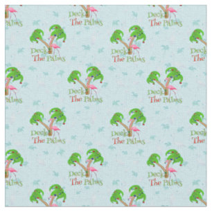 Blue Deck The Palms Tropical Christmas Santa Flami Fabric