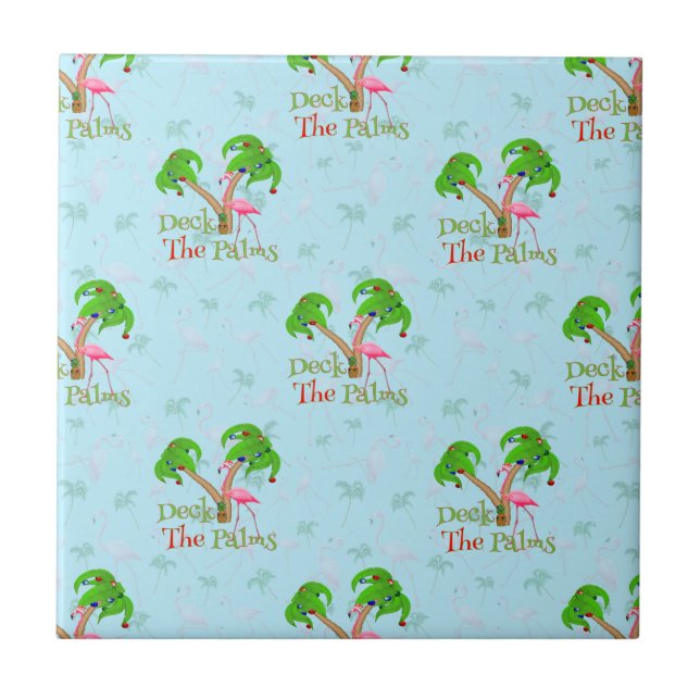 Blue Deck The Palms Tropical Christmas Santa Flami Tile (Front)