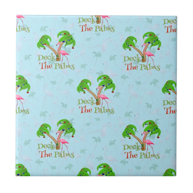 Blue Deck The Palms Tropical Christmas Santa Flami Tile (Front)