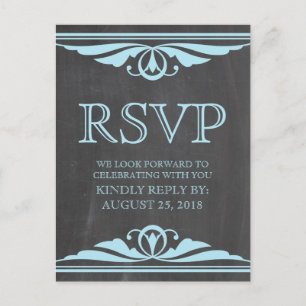 Blue Deco Chalkboard RSVP Postcard