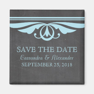 Blue Deco Chalkboard Save the Date Magnet