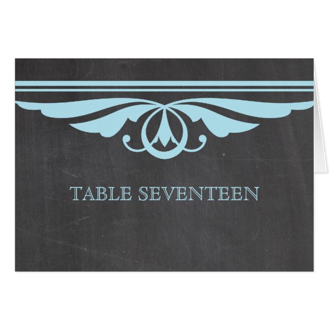 Blue Deco Chalkboard Table Number Card (Front Horizontal)